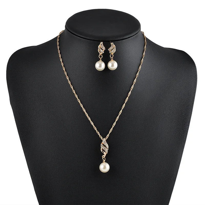 Gold Color Simulated Pearl Jewelry Set